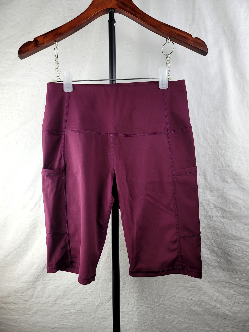 Oalka Burgundy High Waisted 9" Biker Shorts Pockets S